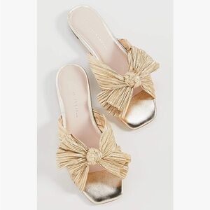 Loeffler Randall Women's Daphne Pleated Bow Slides, gold, size 10